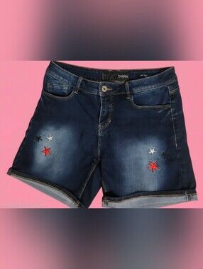 Thor Dark Blue Denim Shorts with Red and White Star Embroidery Size 10
